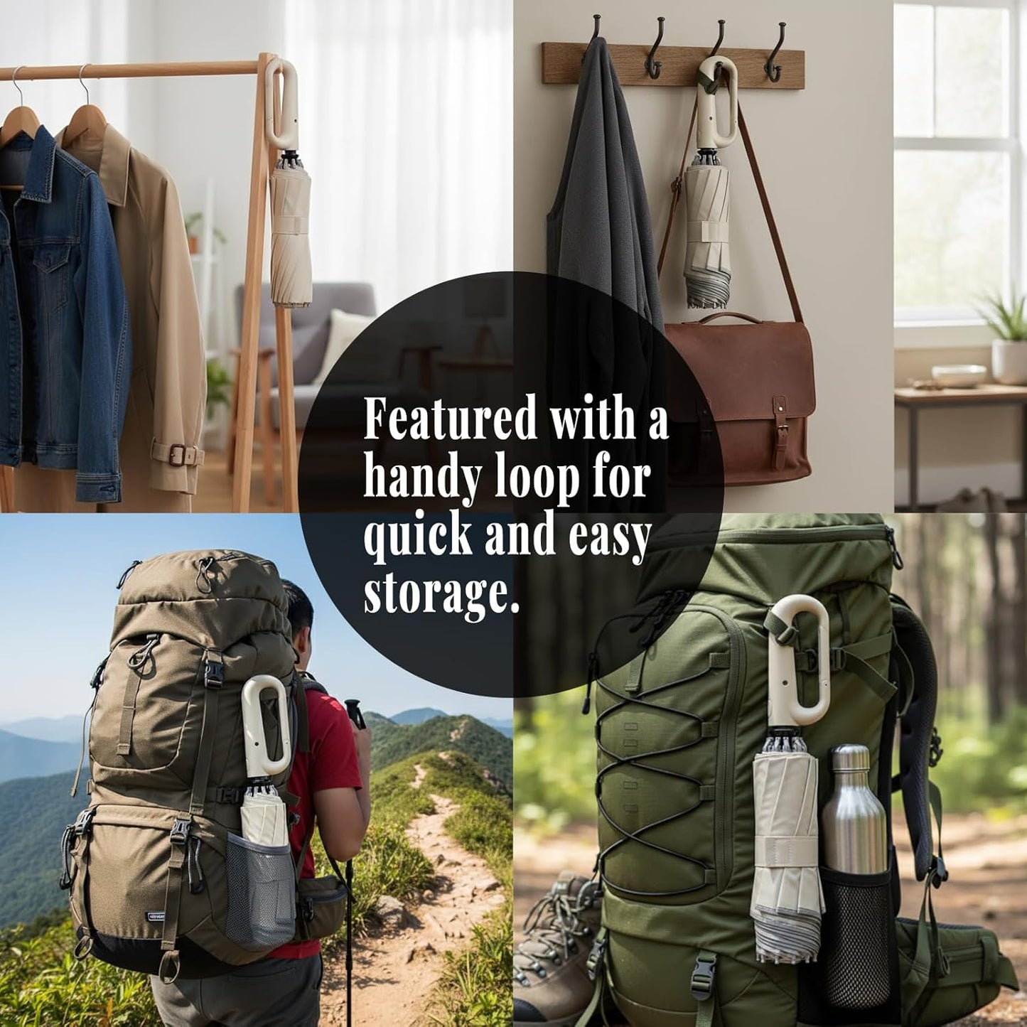 Automatic Travel Umbrella, Beige, Compact Folding Design with One-Touch Open, Lightweight Portable Protection for Rain