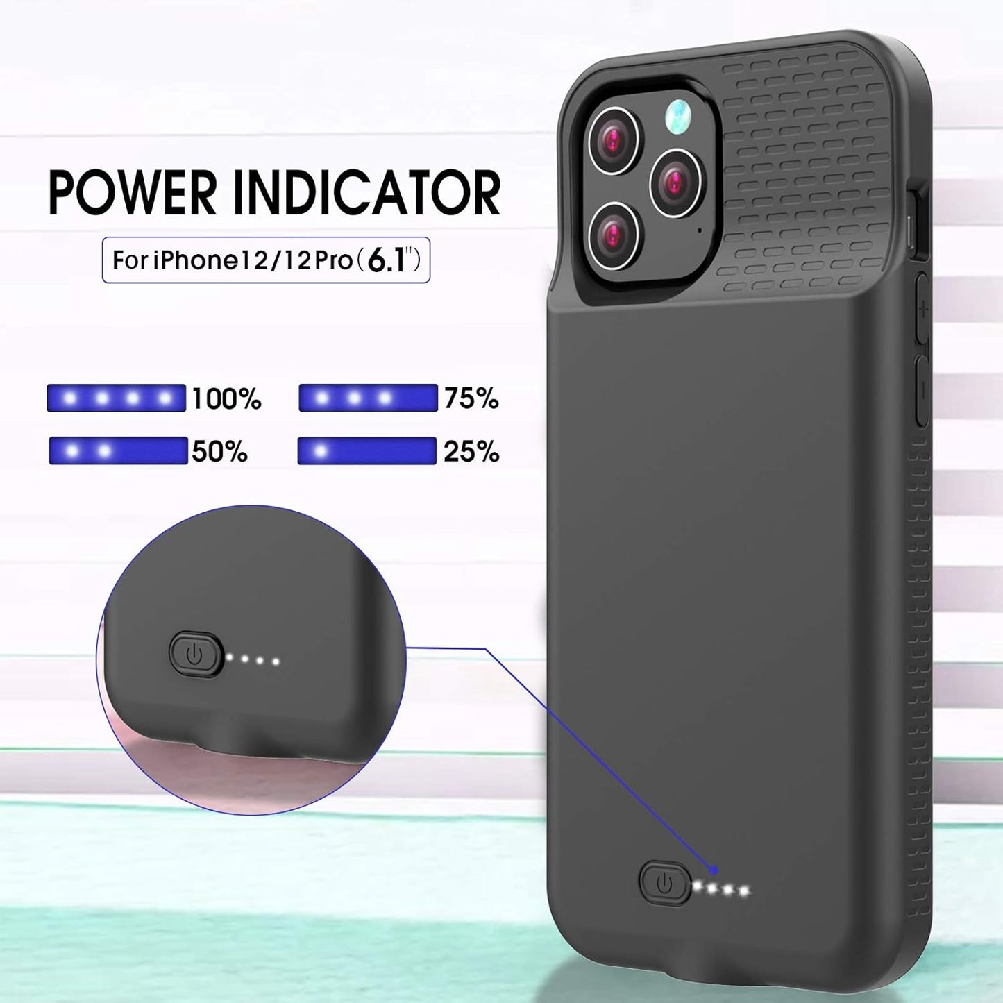 GIN FOXI Battery Case for iPhone 12/12Pro, Real 7000mAh Ultra-Slim Battery Charging Case Rechargeable Anti-Fall Protection Extended Charger Cover for iPhone 12Pro/12 Battery Case(6.1 inch) Black