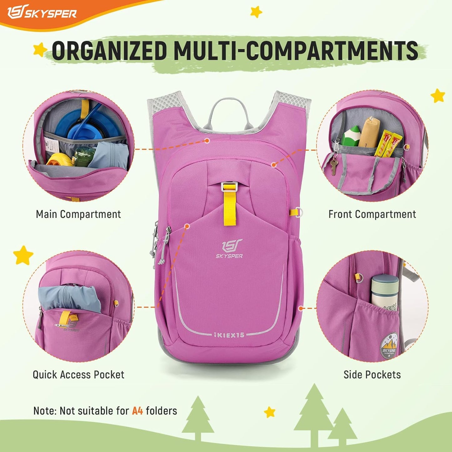 SKYSPER Kid Backpack for Boys Girls Kids Travel Backpack Day Pack for Outdoor Day Trips Kids 16" tall(Purple)