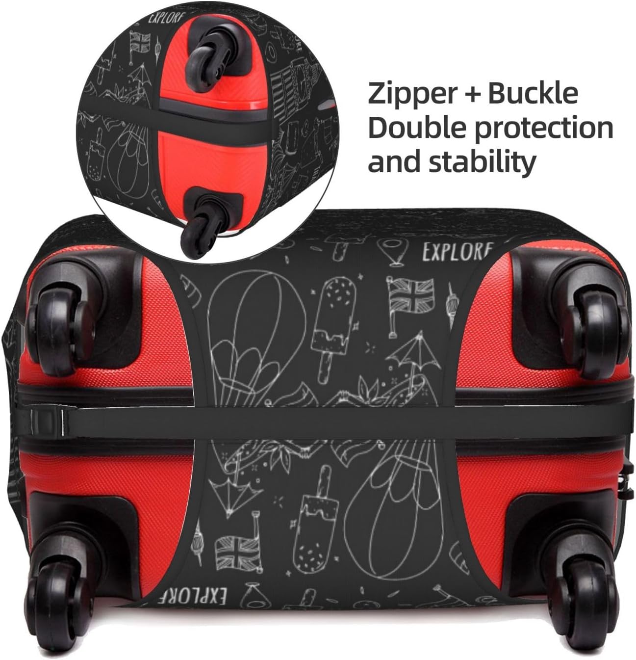 World Marks Luggage Cover for Suitcase and Luggage Tag Combination, Elastic Washable Anti-Scratch, Travel Adventure Explore Birthday Gift for Men Women(XL 29-32 Inch Luggage)