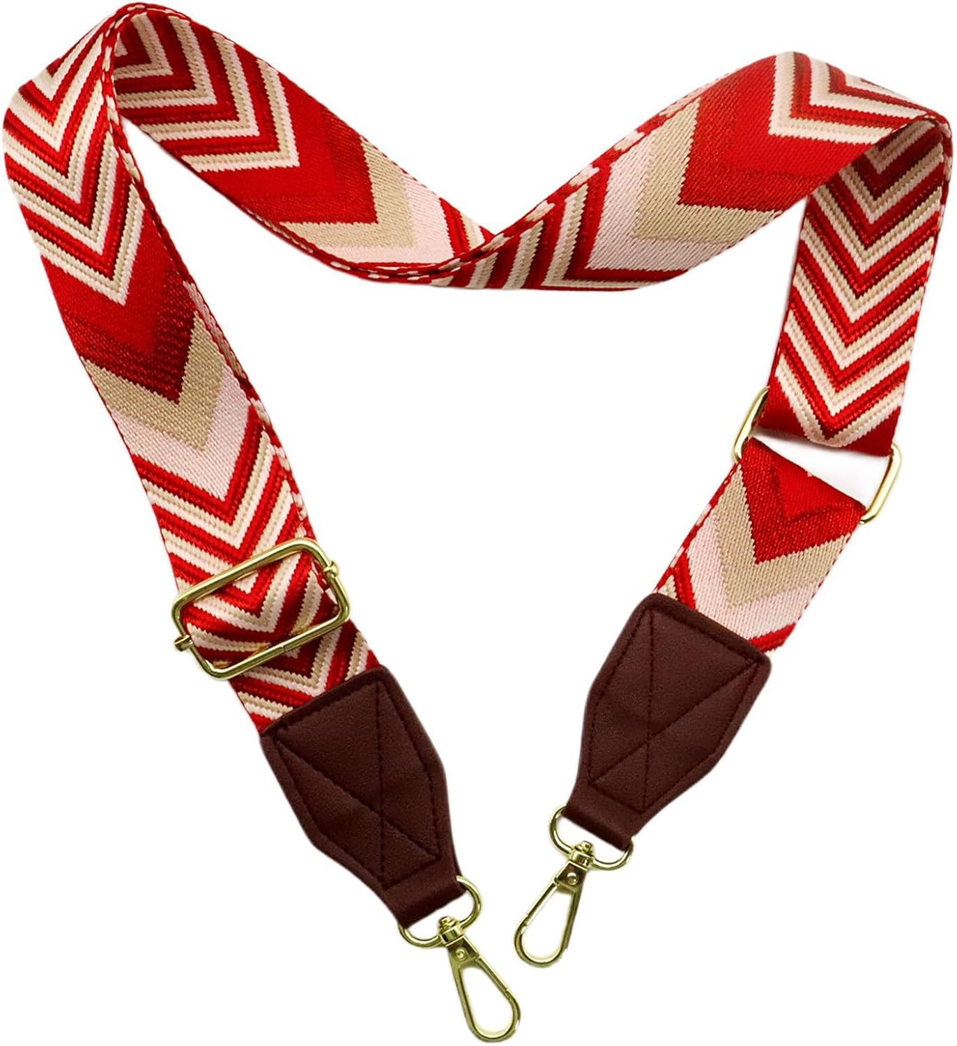 Adjustable Red Purse Strap with Brown Leather End - 1.5" Wide Handbags, Camera, Guitar, Phone & Crossbody Bag Replacement Shoulder Straps(Gold Hardware)