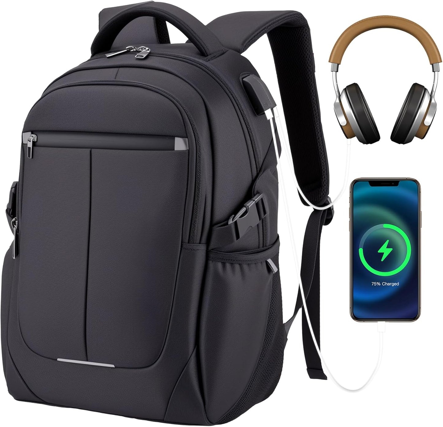 Travel Laptop Backpack for Men, Water Resistant Backpack Airline Approved Business Work Bag with USB Charging Port