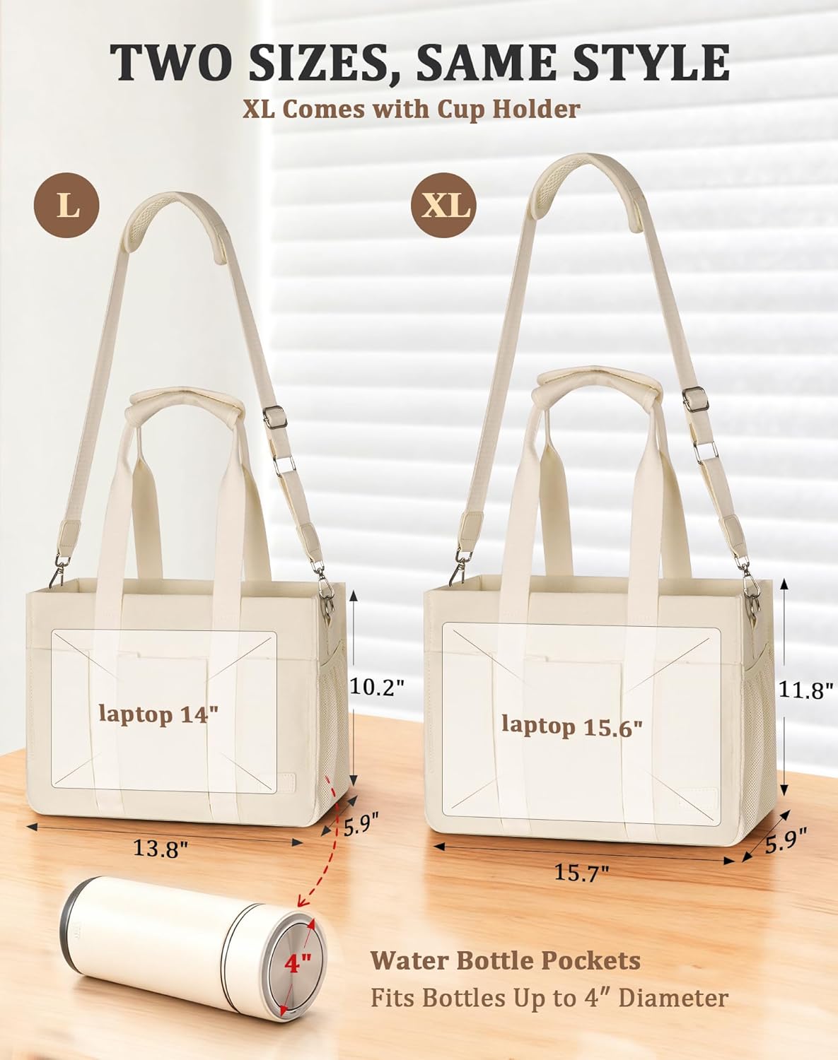 Canvas Tote Bag for Women, Large Shoulder Bag with Laptop Compartment & Zipper, Ideal for Work Travel College Teacher