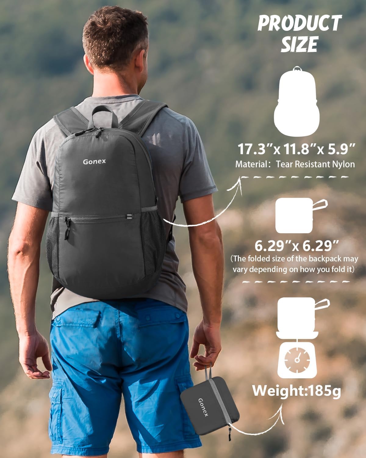 Gonex Ultra Lightweight Packable Backpack 20L Daypack Handy Foldable Camping Outdoor Travel Cycling Backpacking