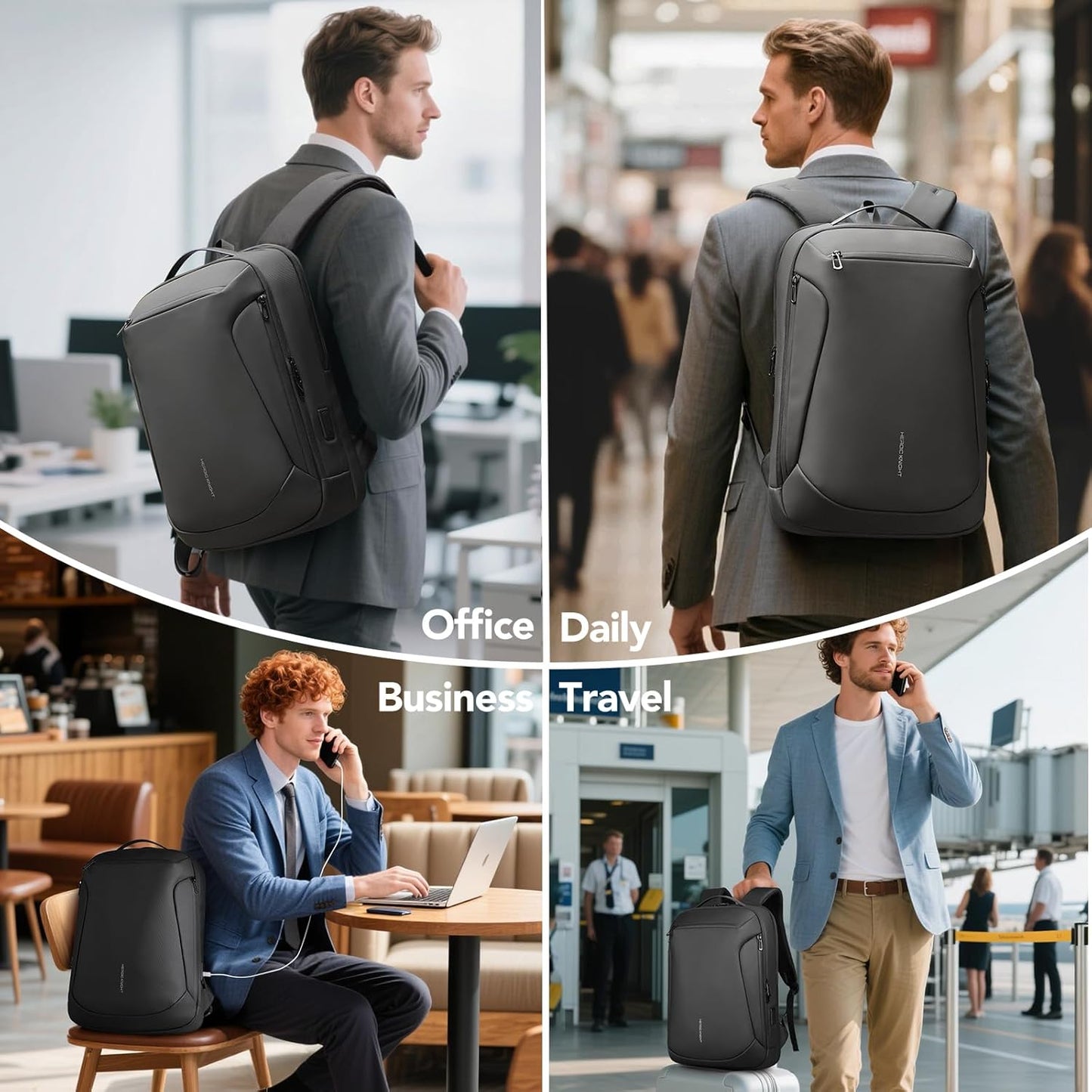 Laptop Backpack for Men,Slim Business Travel Backpack with USB Charging Port, Waterproof College Computer Office Work Bag Fits 15.6 Inch, Anti Theft High-Tech Casual Daypack Gift for Men Women, Black
