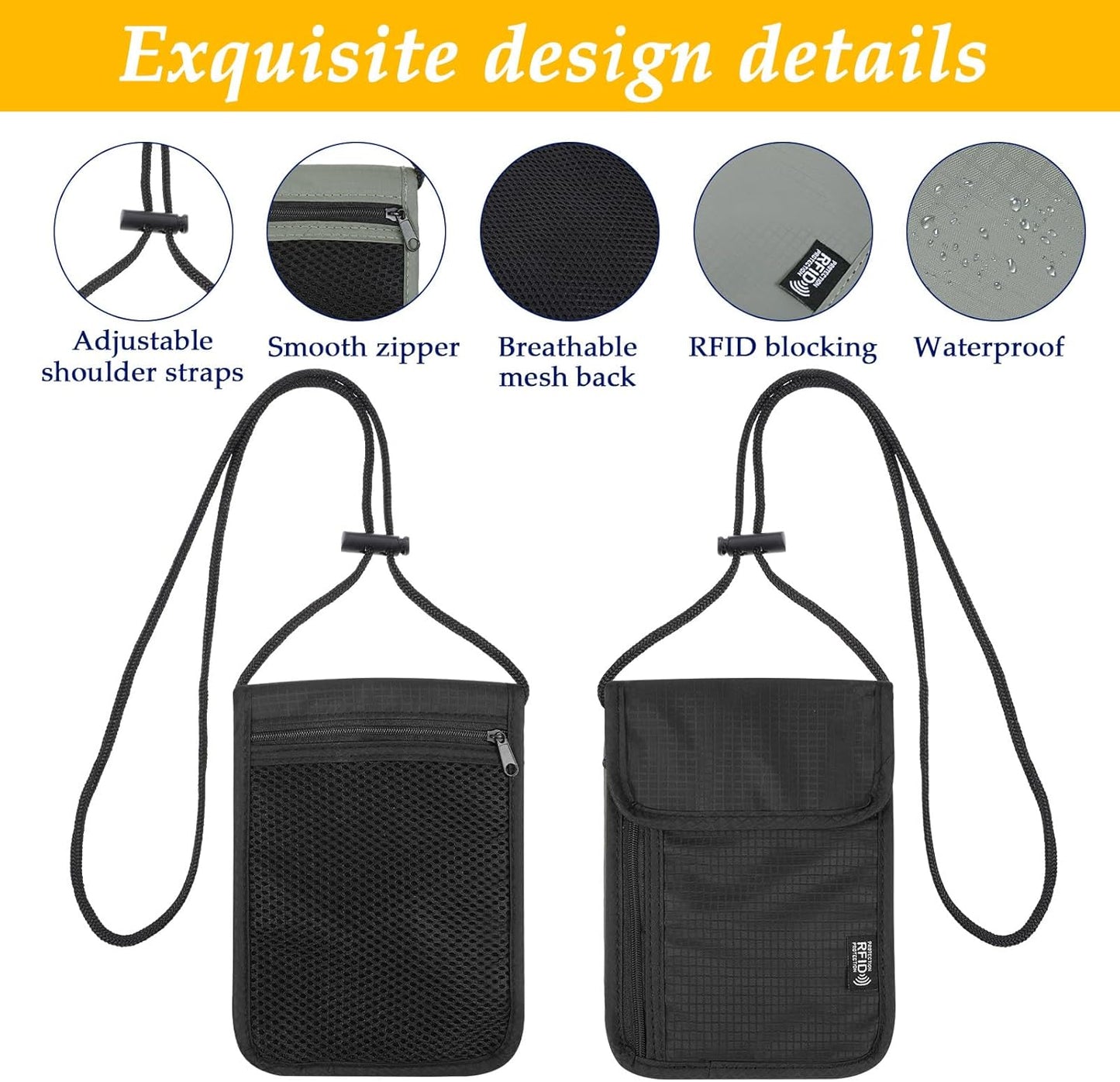 RFID Blocking Holder Travel Neck Wallet Neck Pouch Family Passport Holder Organizer Case Security Lightweight Passport Travel Wallet for Women Men