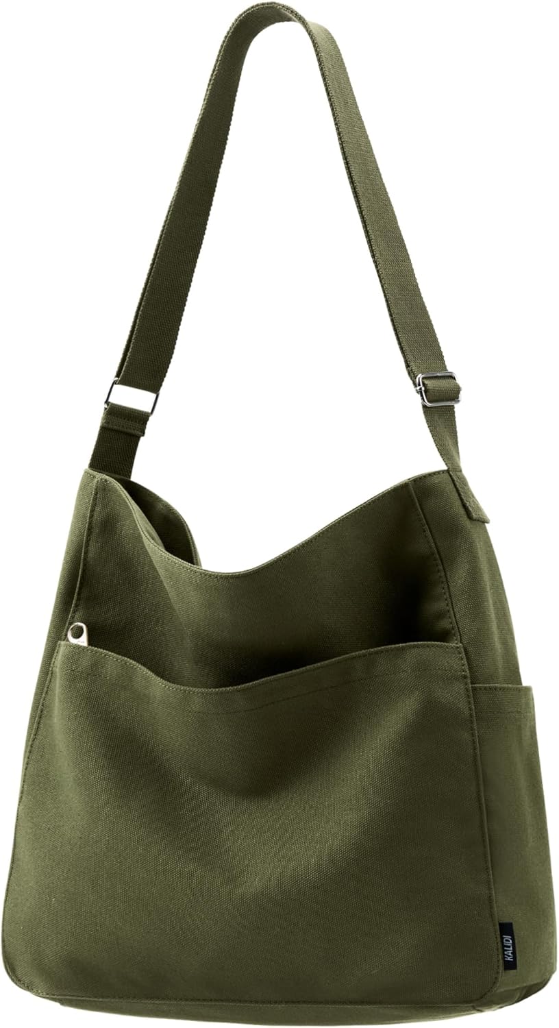 KALIDI Canvas Tote Bag Large Hobo Crossbody Shoulder Handbag Zipper Messenger Bag for Women or Men