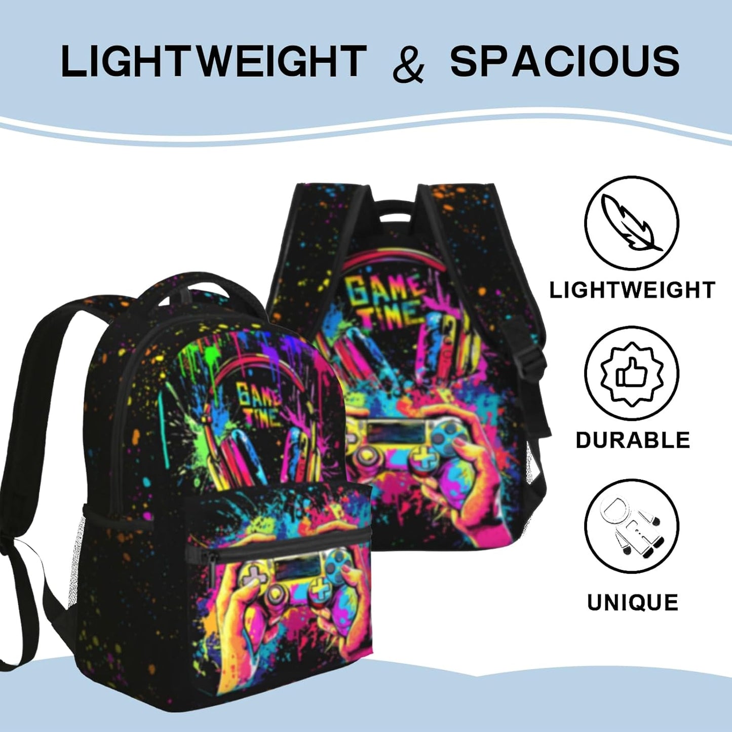 Boys School Backpack Graffiti Gaming Backpack for Kids Game Print Bookbag for Children Elementary Middle School Backpack for Boys 8-12