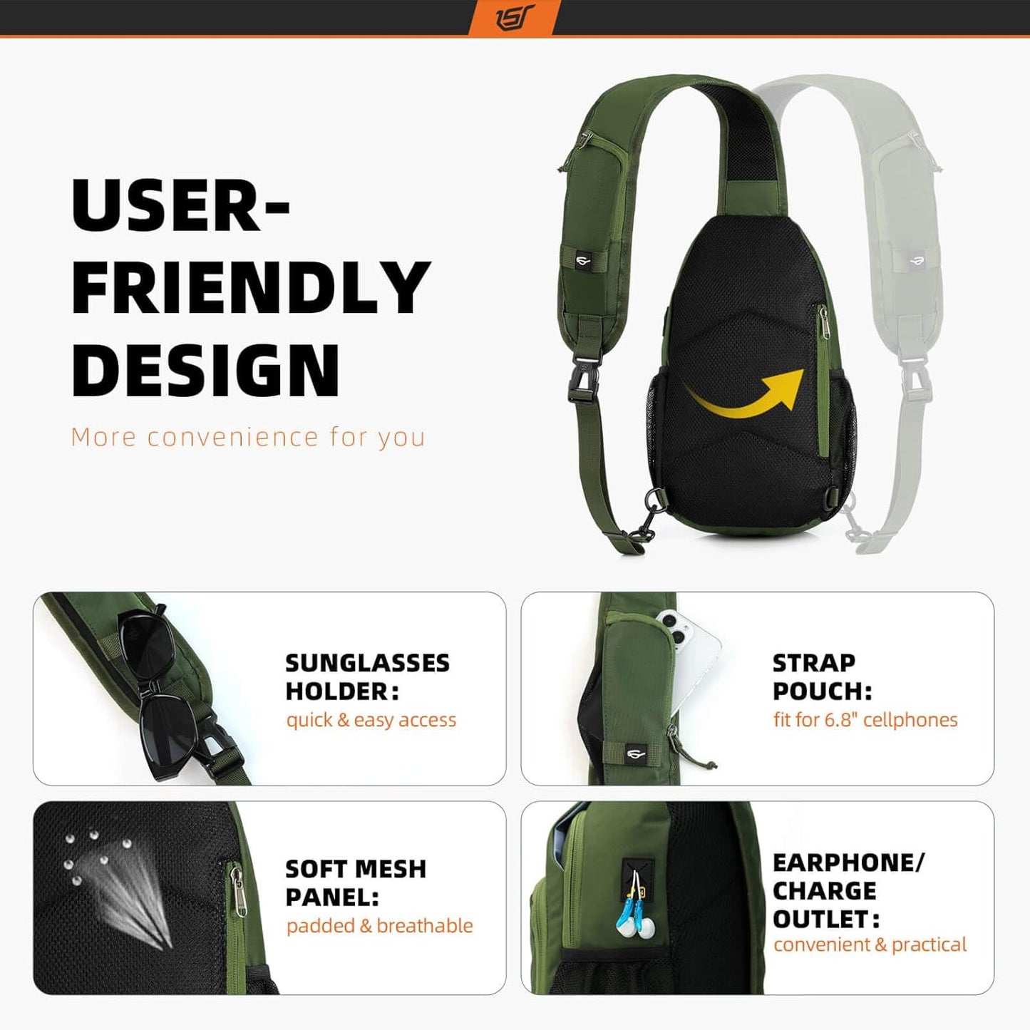 SKYSPER Sling Bag RFID Crossbody Sling Backpack Cross Body Shoulder Bag Travel Hiking Daypack for Women Men(Army Green)