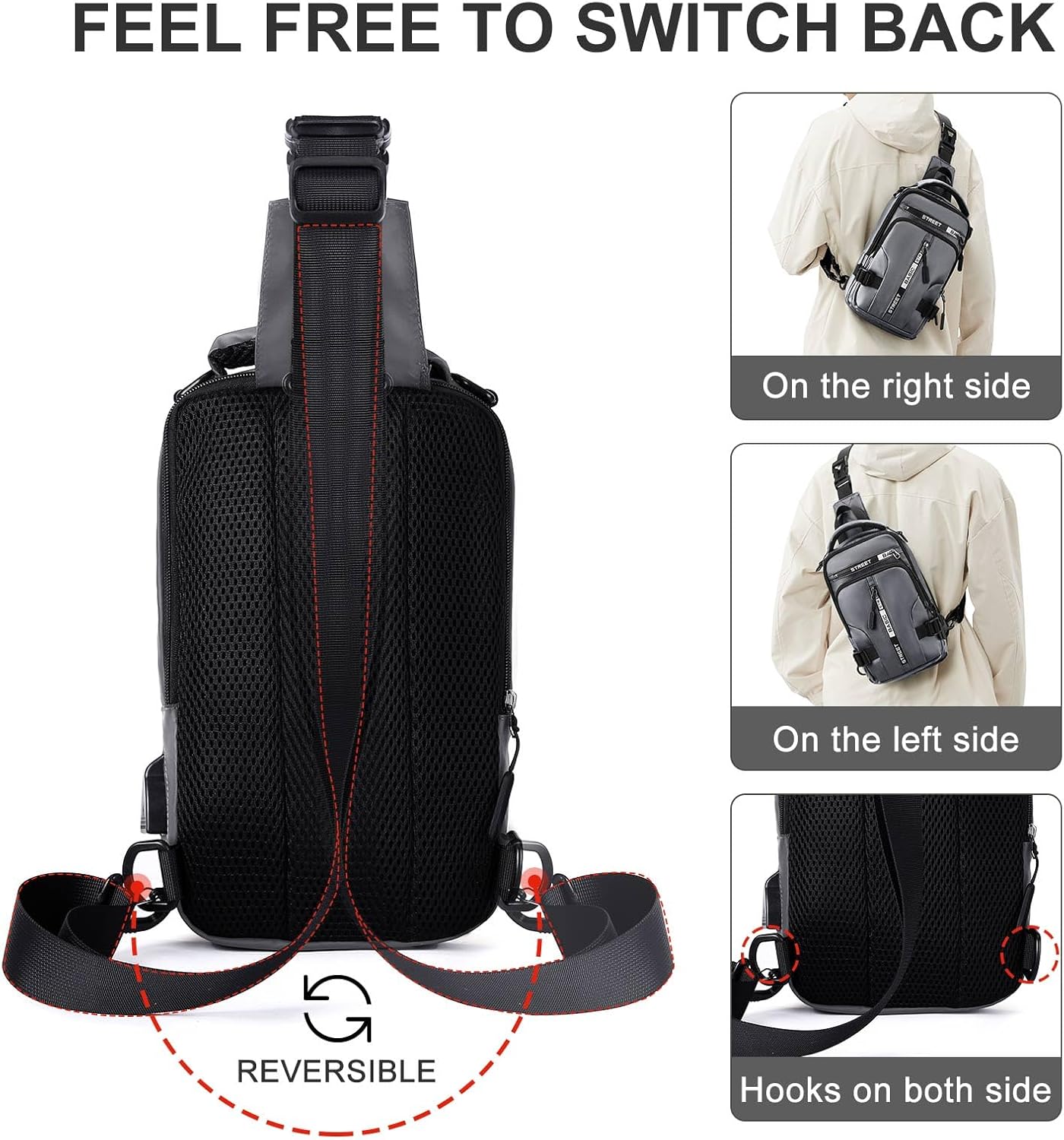Sling Bag for Men Women, Mini Anti Theft One Strap Motorcycle Sling Backpack, Small Sling Chest Bag Daypack Crossbody Backpack for Casual Travel Hiking Gym Outdoor Sports Grey