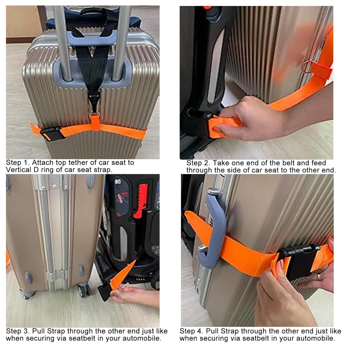 GUCHO Car Seat Belt Travel Strap，Carry-on Luggage into an Airport Car Seat Stroller & Carrier, an Useful Solution for Travel Transfer (Red)