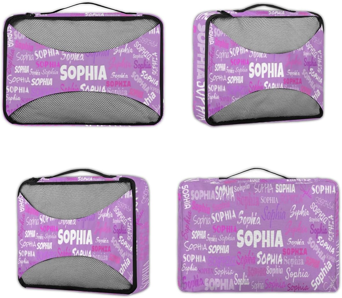 Custom Packing Cubes with Name, 4Pcs/Set Travel Luggage Packing Organizers Set for Women, Lavender Purple