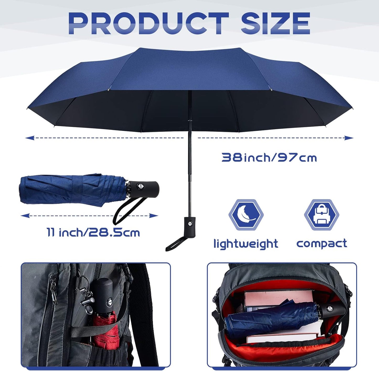 Amylove Windproof Travel Compact Umbrellas Bulk Wind Resistant Folding Auto Open and Close Rain Automatic Travel Collapsible Portable Umbrellas for Men and Women 4 Colors
