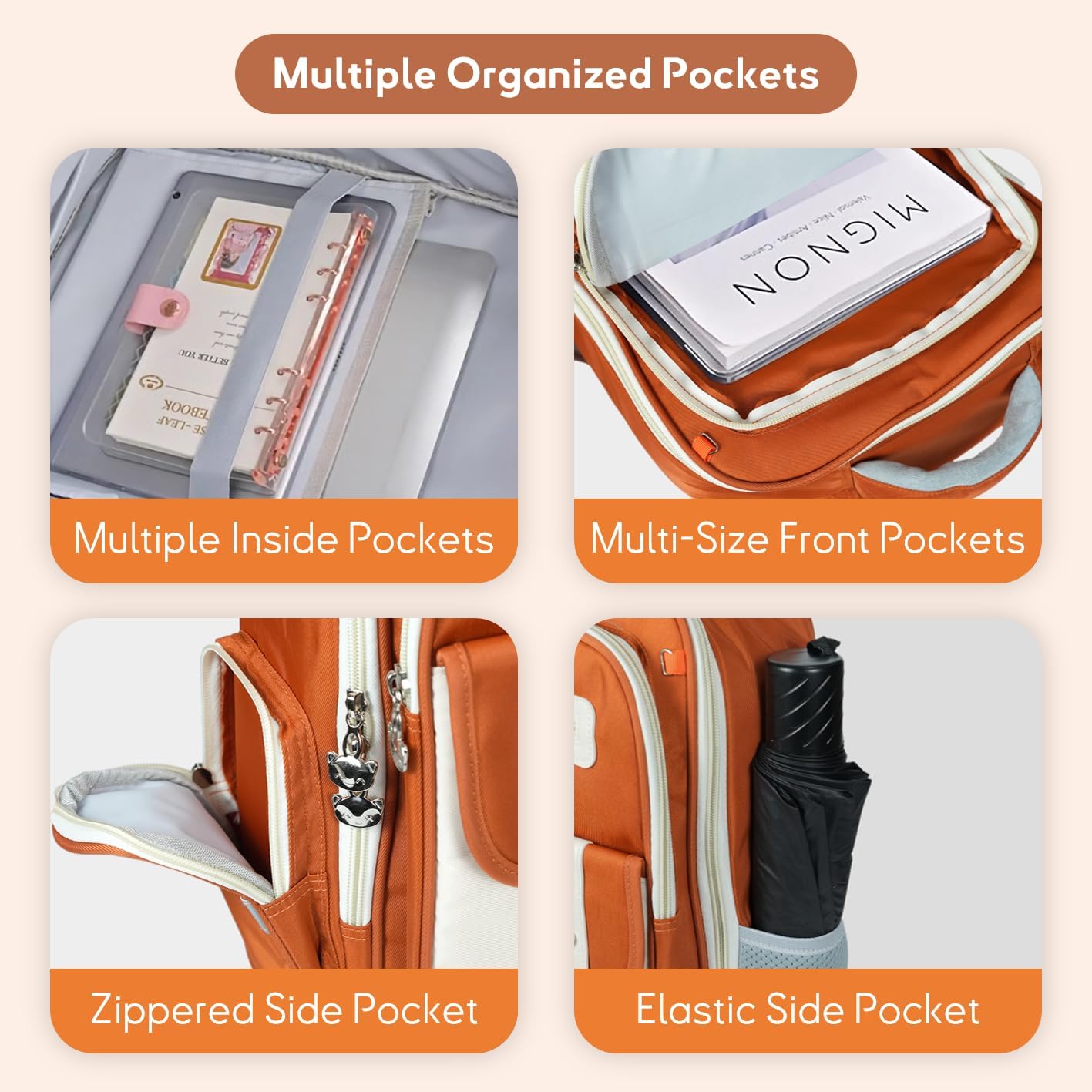 Kids Backpack for Kids, Lightweight Waterproof Orange White Backpack for School, Kindergarten Elementary School Students Boys & Girls Backpack with Safety Whistle and Includes a Detachable Waist Belt
