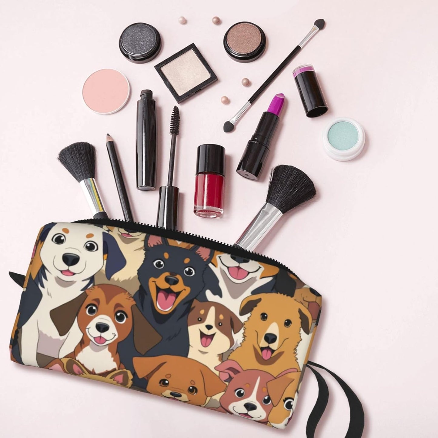 Adorable puppy Makeup Bag Small Compact & Durable Dogs Travel Cosmetic Bag Organizer Oxford Fabric