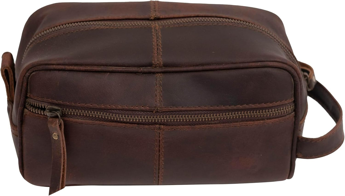 Genuine Buffalo Leather Unisex Toiletry Bag Travel Dopp Kit Grooming and Shaving Kit ~ for Men Women ~ Cosmetic Pouch ~ Bathroom Makeup Case