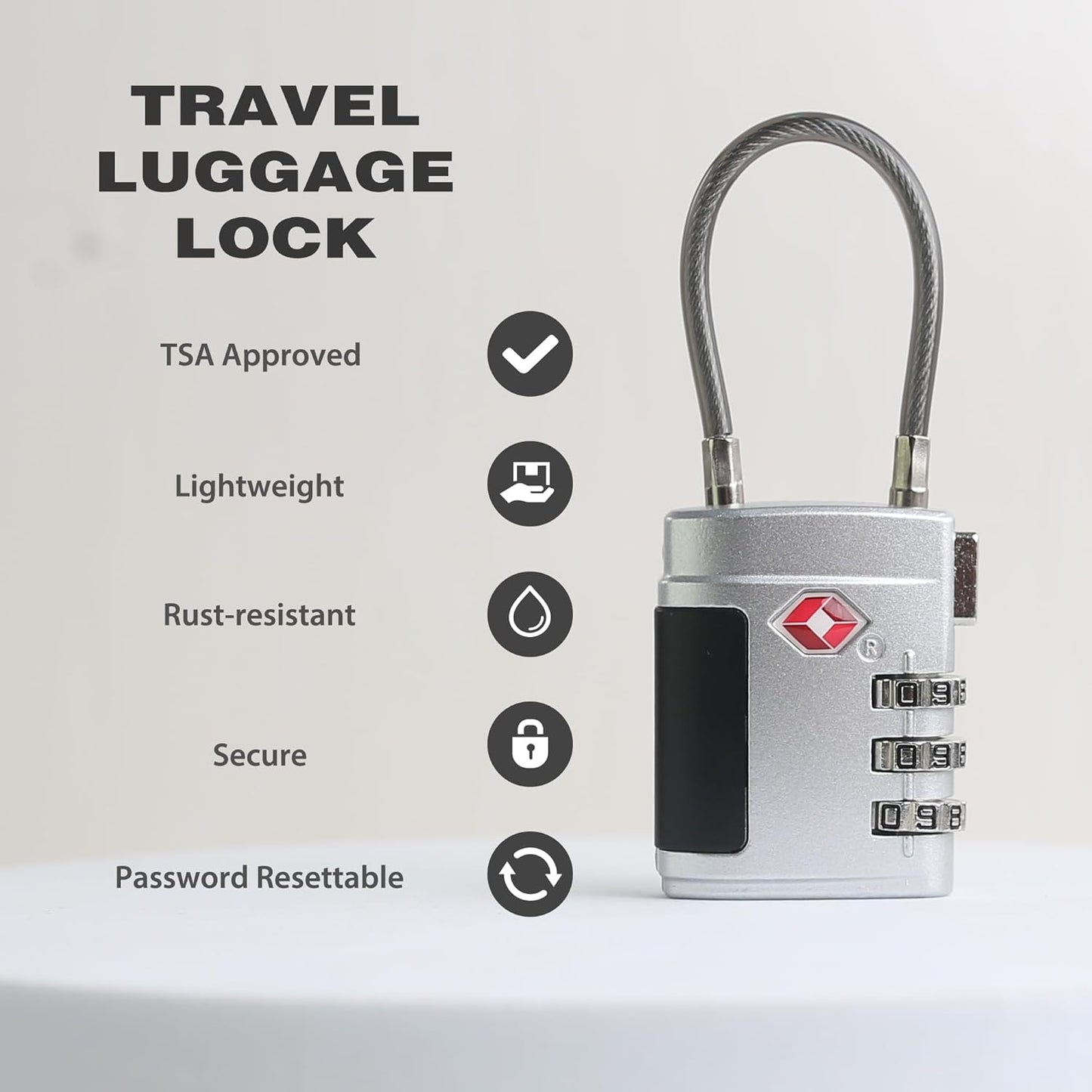 Luggage Locks TSA Approved 2 Pack, Small Combination Padlock, TSA Locks for Luggage, Combo Cabel