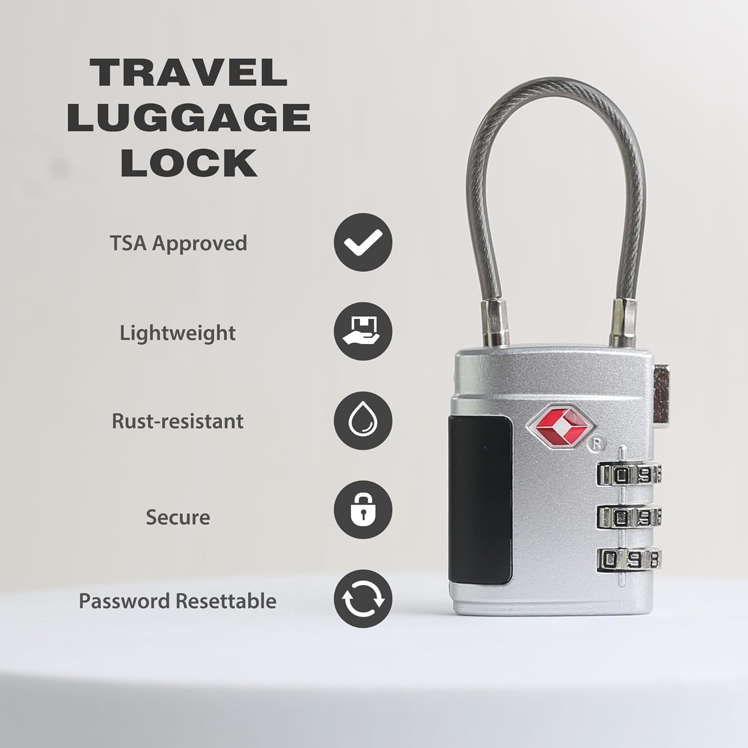 Luggage Locks TSA Approved 2 Pack, Small Combination Padlock, TSA Locks for Luggage, Combo Cabel
