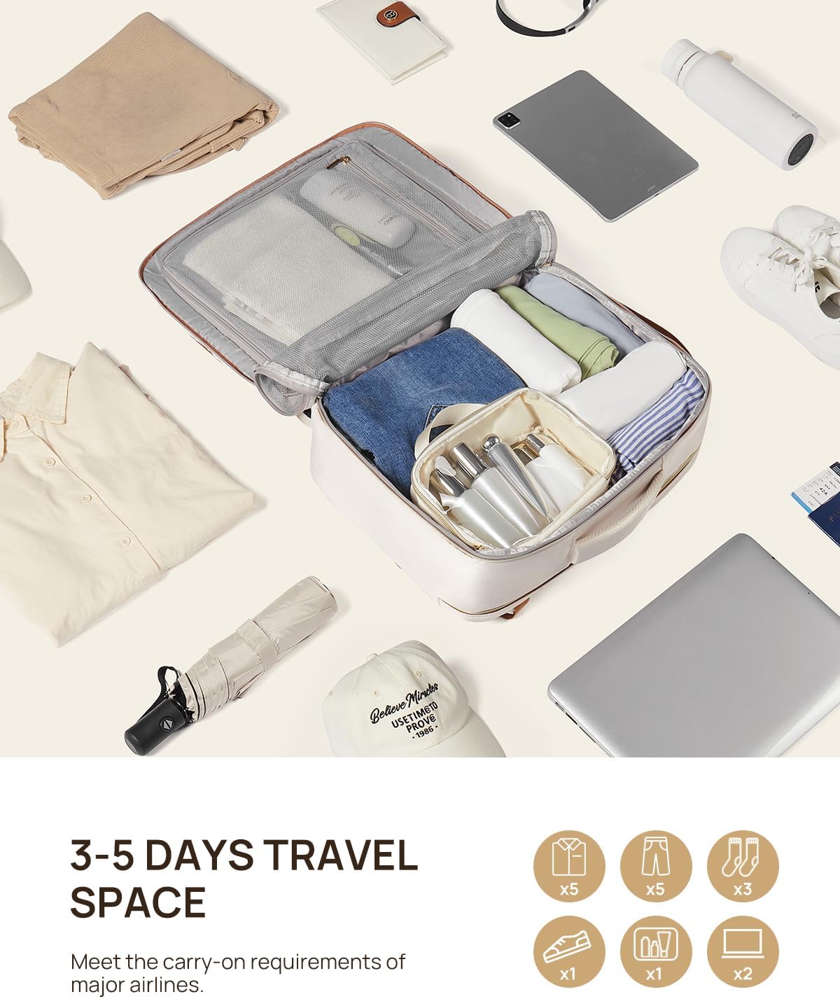 Telena Travel Backpack for Women, 15.6 inch Laptop Backpack TSA Carry on Backpack Personal Item Size Flight Approved Travel Bag Daypack with Multi-Pockets for Work, Travel, Business, Beige-Brown