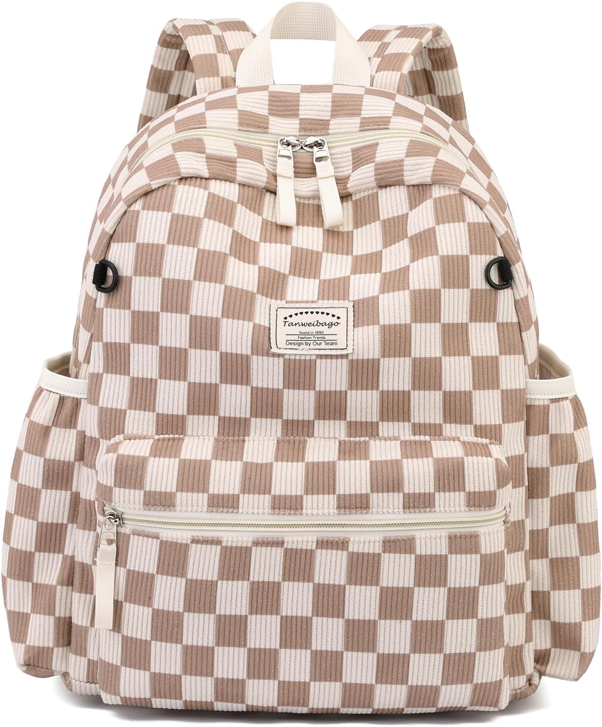 Corduroy Kids Backpack for Boys Girls Backpacks for Primary Elementary Kindergarten 6-10 (Checkered Brown, Medium (15" H Fit A4 Folder))