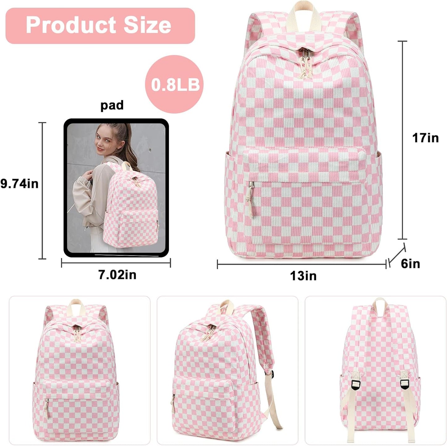 School Backpack for Teen Girls Bookbags Elementary High School Corduroy Laptop Bags Women Travel Daypacks