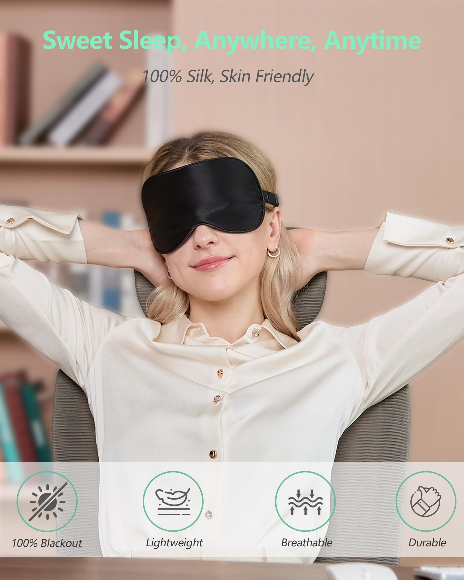 BeeVines 100% Mulberry Silk Sleep Mask, Light Blocking Eye Masks (2 Packs)