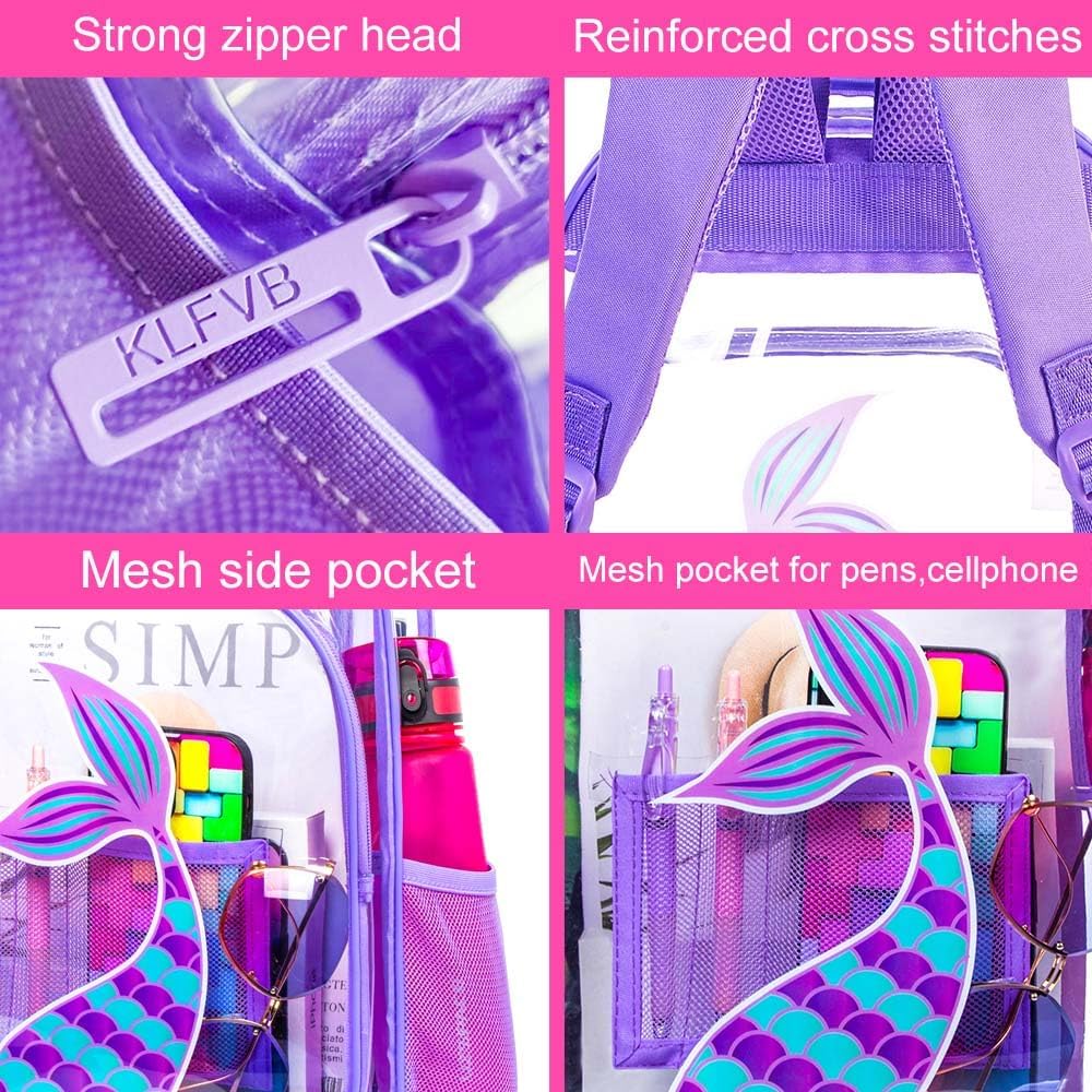 Clear Backpack for Girls and Boys, Kids Transparent Bookbag, 3PCS Cute See Through School Bag for Elementary Prechool