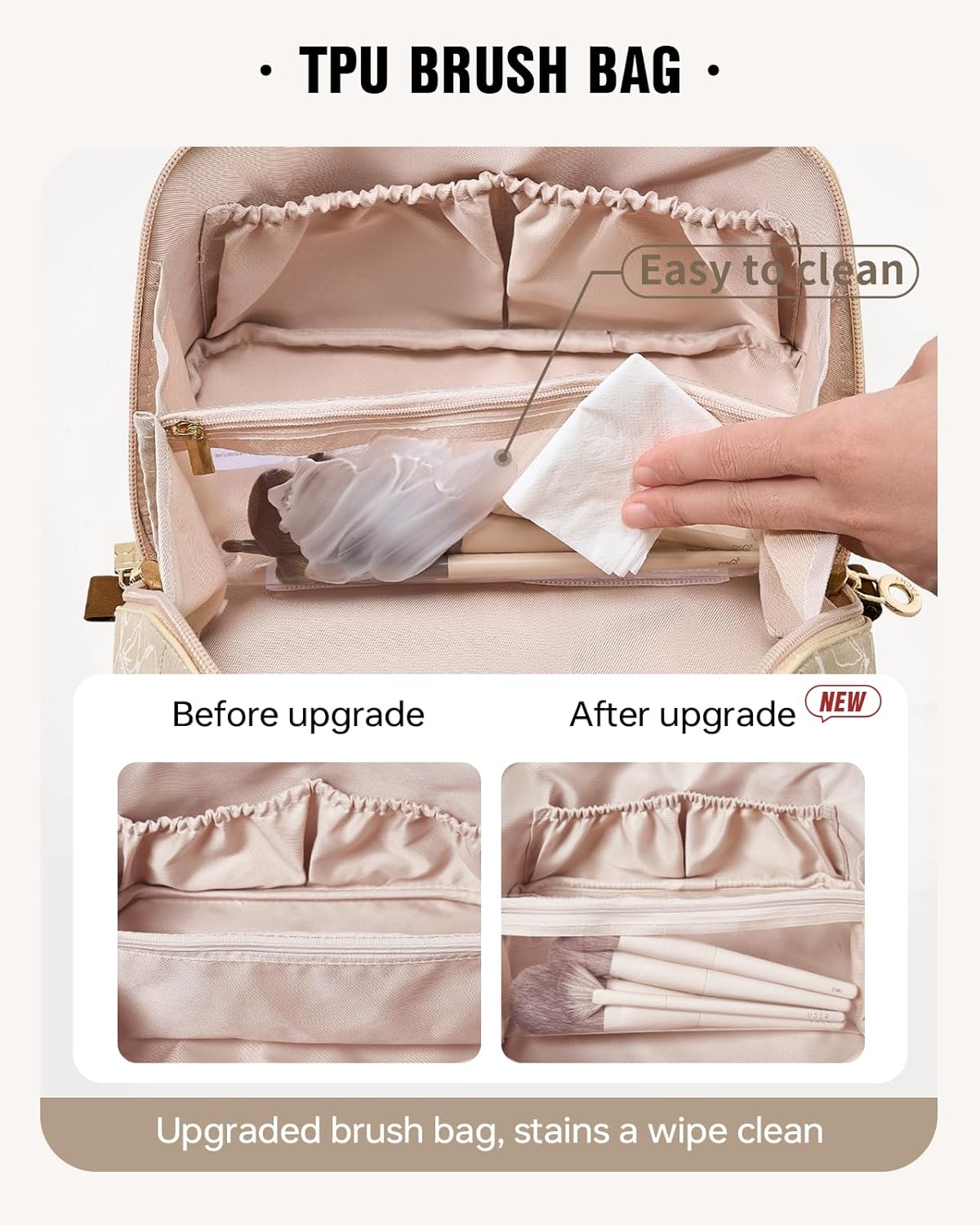 EACHY Travel Makeup Bag, Large Capacity Cosmetic Bags for Women, Waterproof Portable Pouch Open