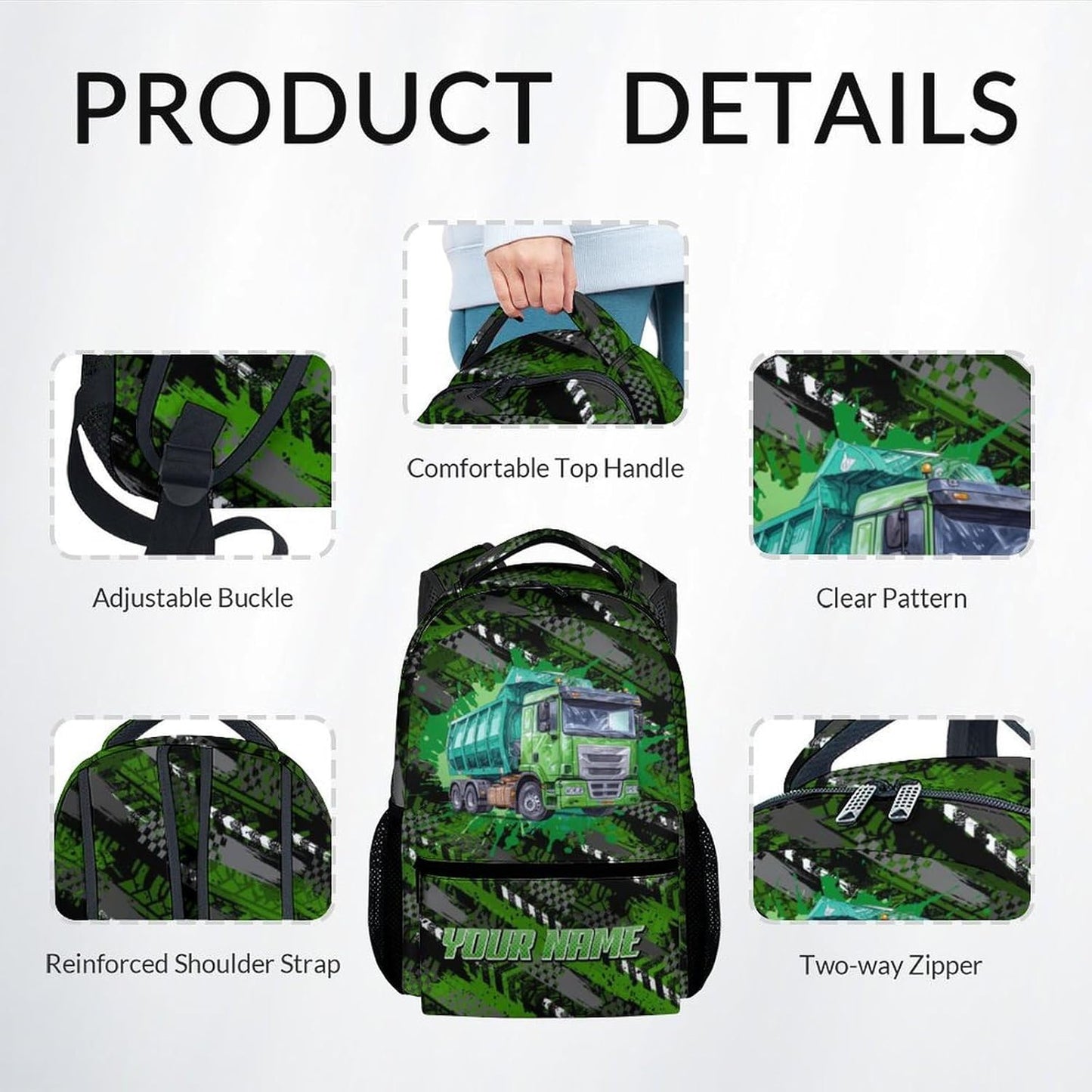 Mercuryelf Boys Backpack with Lunch Box - 17 Inch Garbage Truck Backpacks Set for School - Personalized Cool Bookbag with Lunch Bag and Pencil