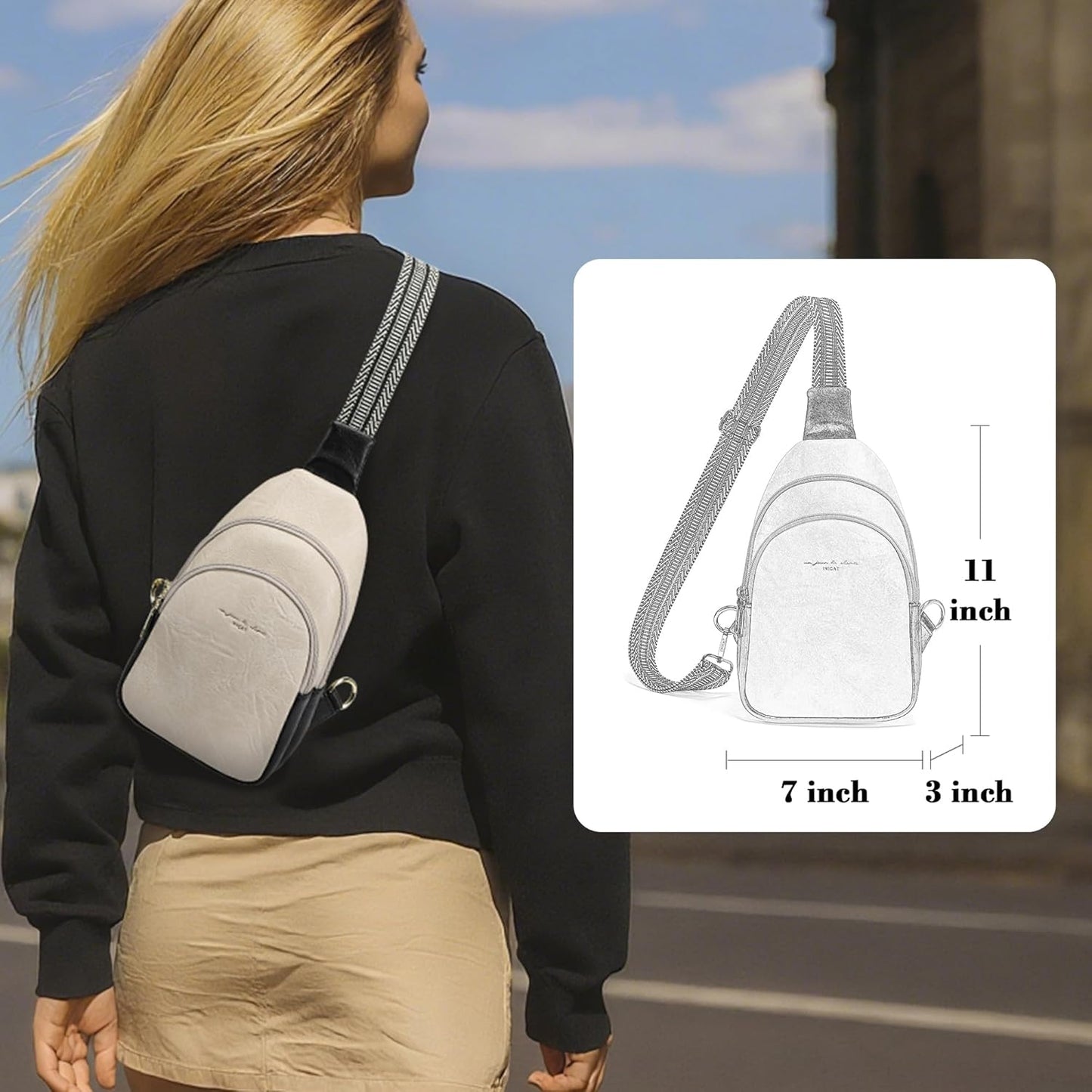 INICAT Crossbody Sling Bags Travel Cross Body Purses Faux Leather Fanny Packs Chest Bag for Women