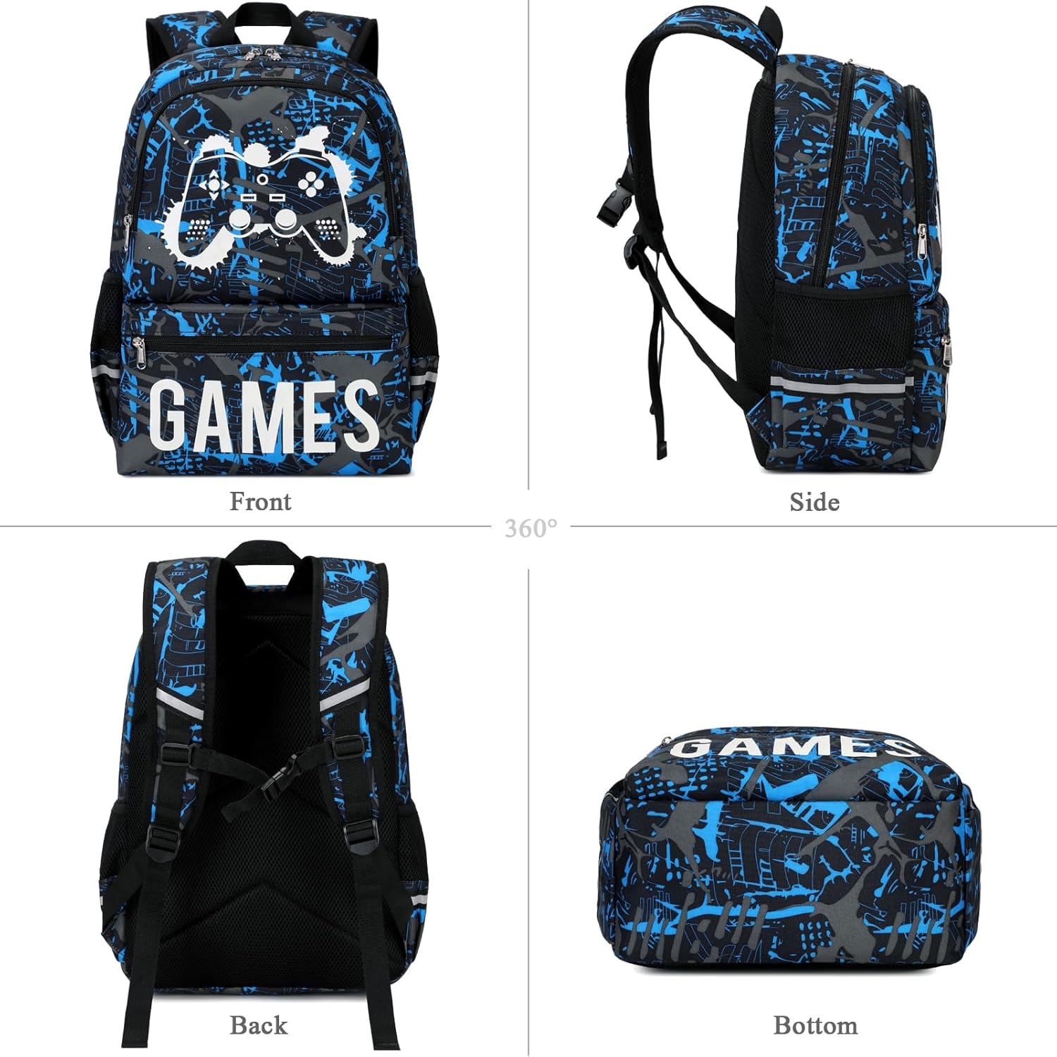 Octsky Kids School Backpack for Boys and Girls, Luminous Backpack with Lunch Box, Gamepad Bookbag