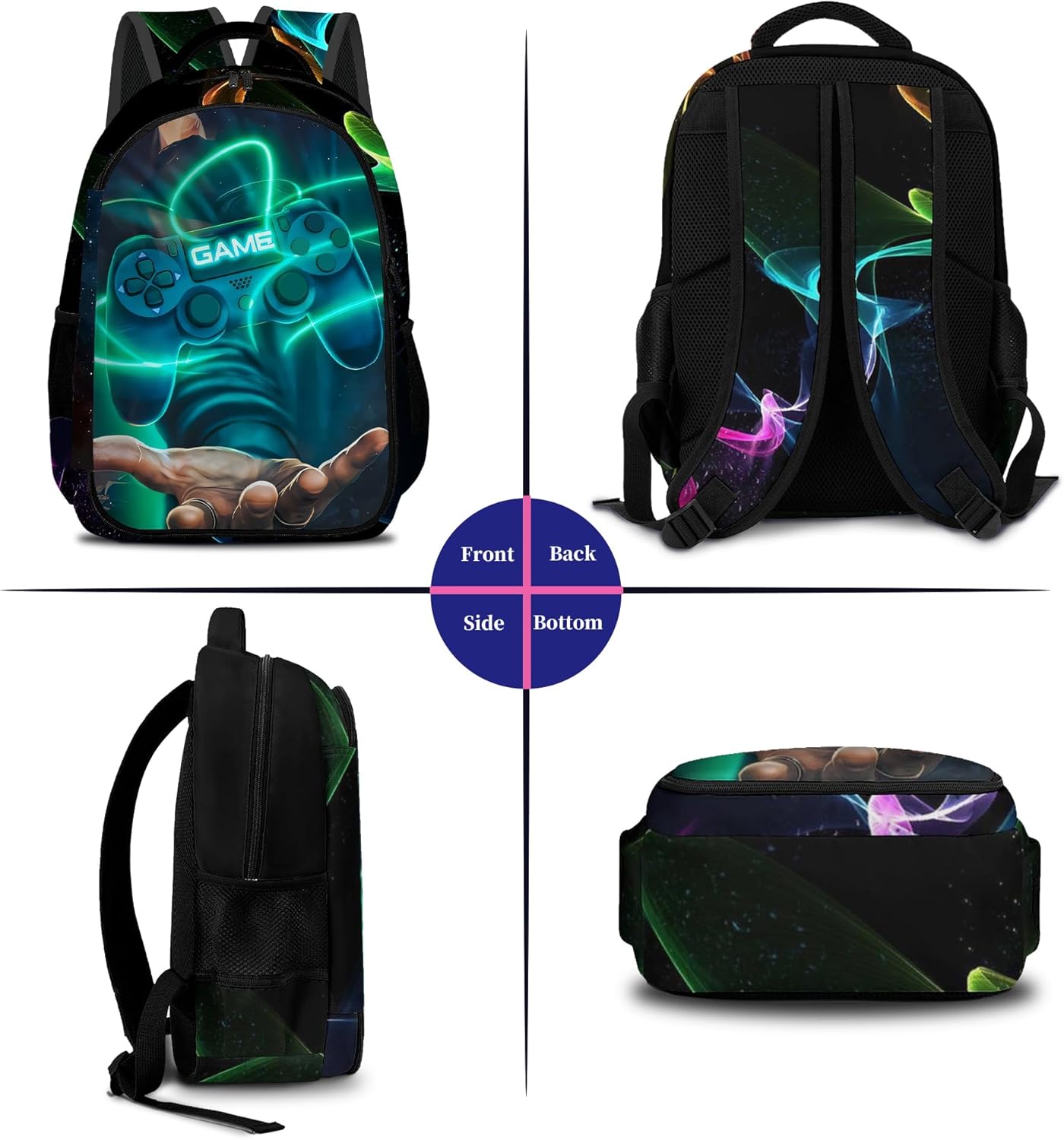 Game Backpack Set for Boys, Gaming Backpack 3 Pack, Boys Lunch Box, and Pencil Bag for Kids, 17"