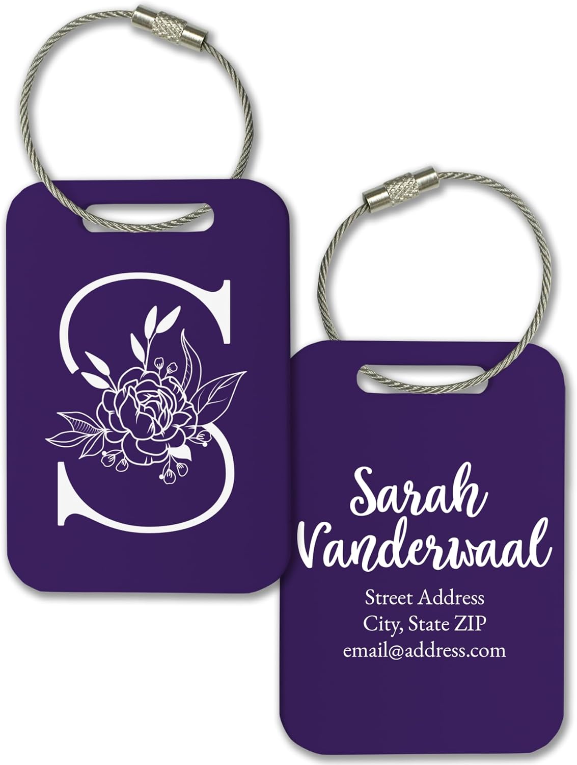 Personalized Monogram Name Tag for Luggage (3 or 6 Count Pack) | Custom Tag for Suitcase | Acrylic Name Tag for Travel | Choose Your Font & Color | Backpack ID Label (Monogram, Purple)