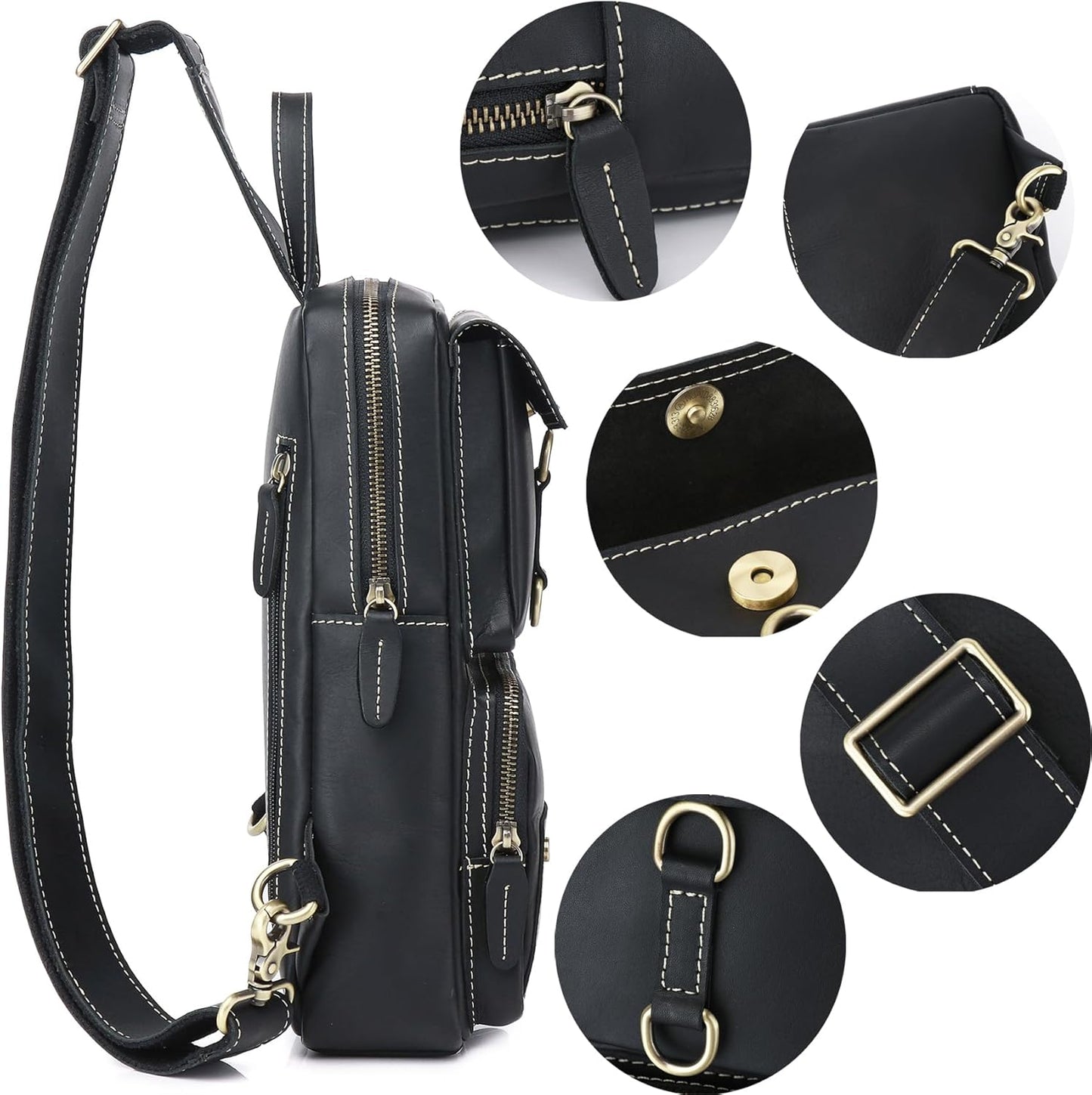 Genuine Leather Sling Bag for Men Women Backpack Chest Shoulder Satchel Crossbody Bags Casual