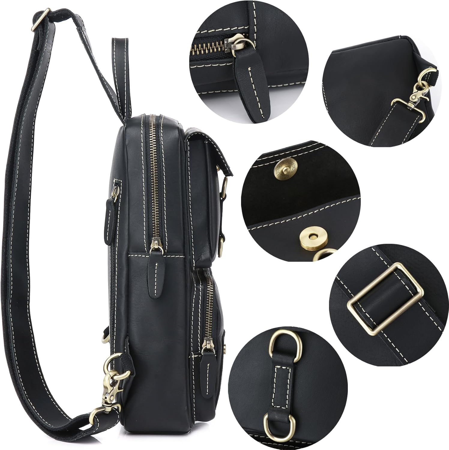 Genuine Leather Sling Bag for Men Women Backpack Chest Shoulder Satchel Crossbody Bags Casual