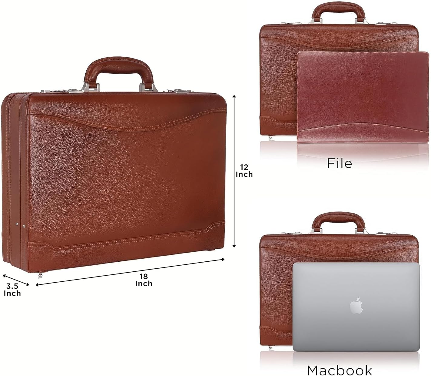 Full Grain Leather Briefcase Attache Case For Unisex Size L18 * W5 * H12 Inches Expandable Briefcase Bag