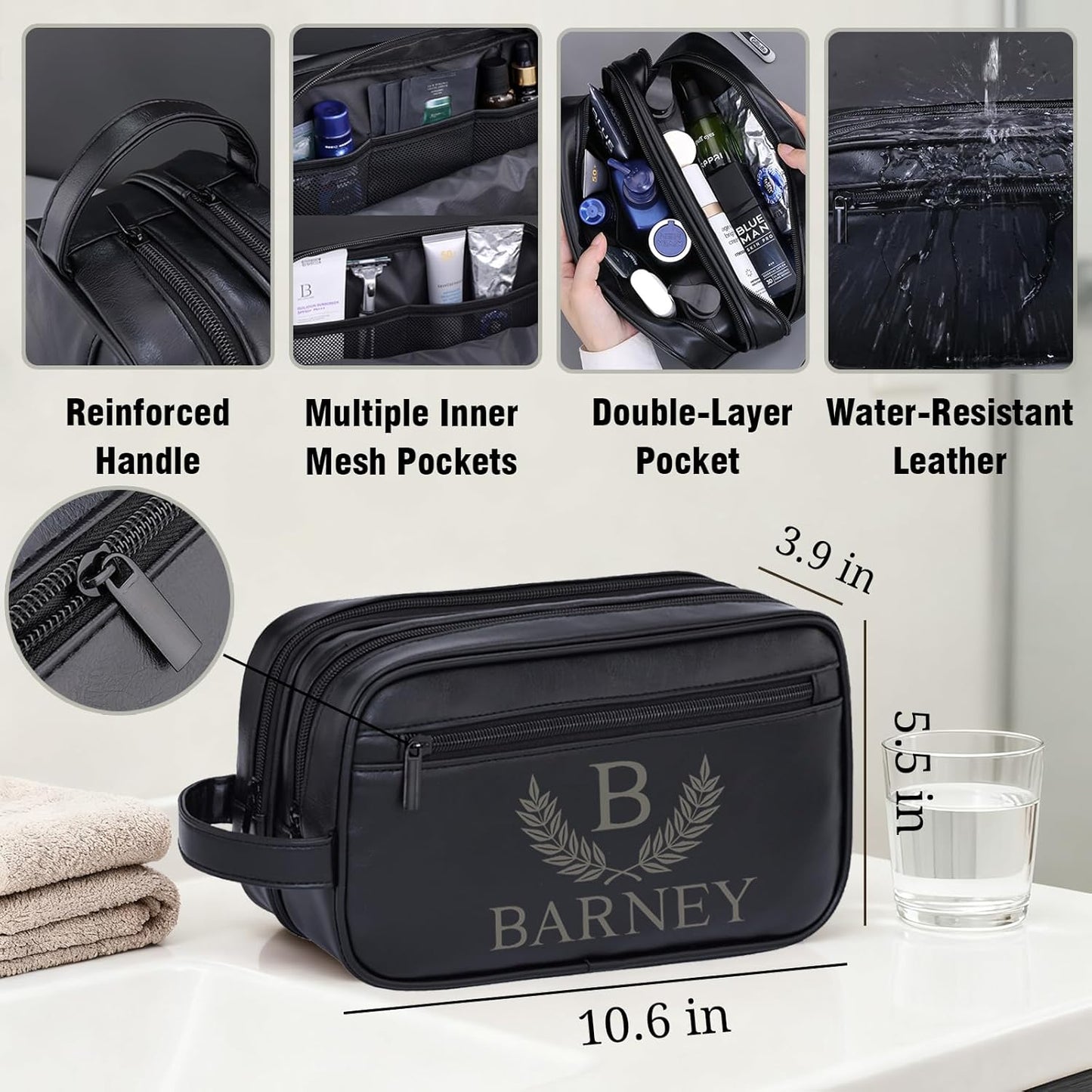 xrlsg Personalized Toiletry Bag for Men Custom Engraved Leather Toiletry Travel Bag Groomsmen Gifts