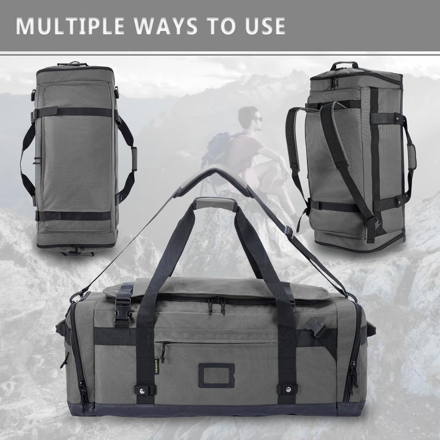 Large Duffle Bag for Travel - Men & Women, Foldable Gym Duffle Backpack, Heavy Duty Tactical