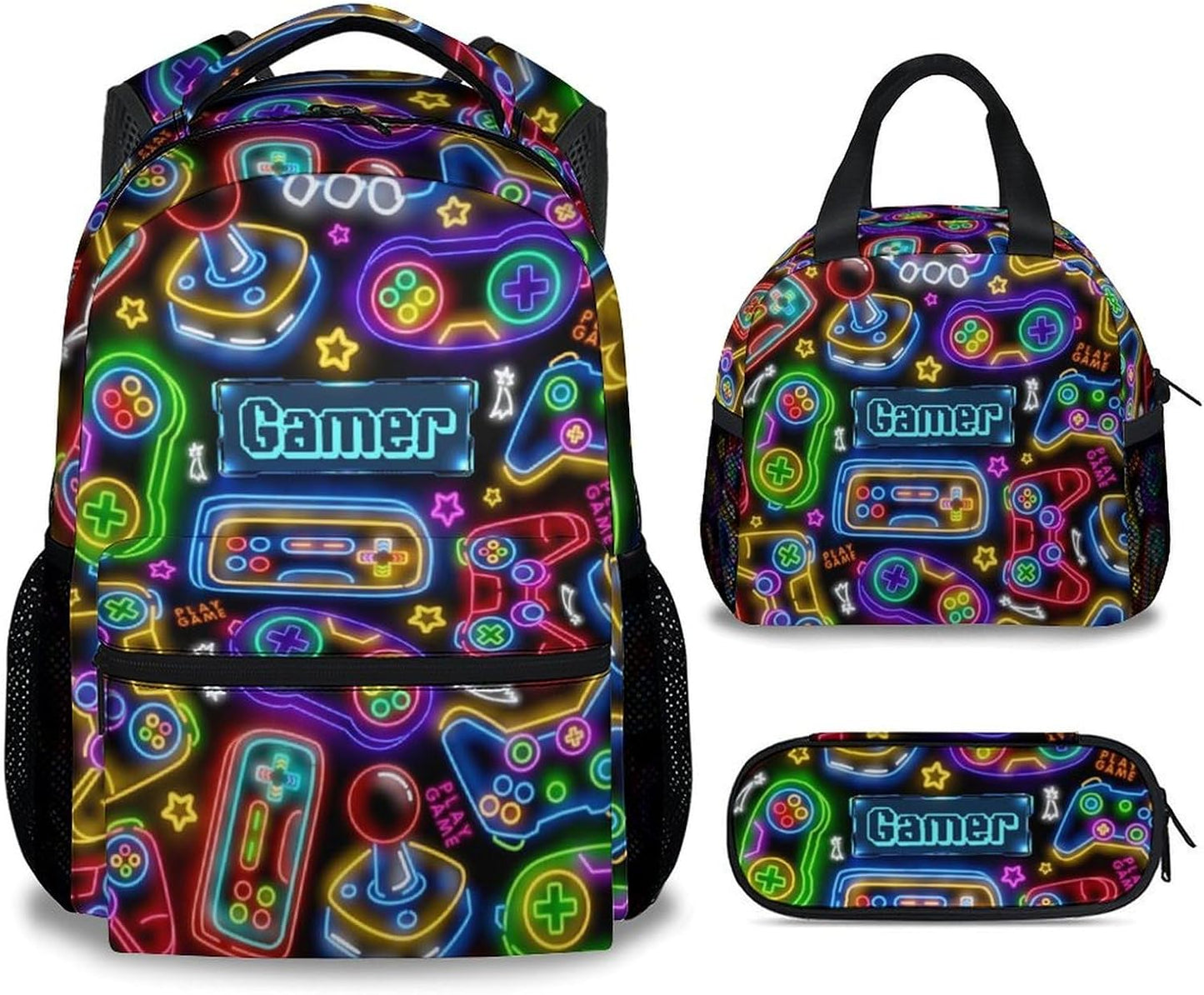 Kids Backpack Boys - Large Capacity School Bags with Lunch Bag Set - Cool Gamer Bookbag for Middle