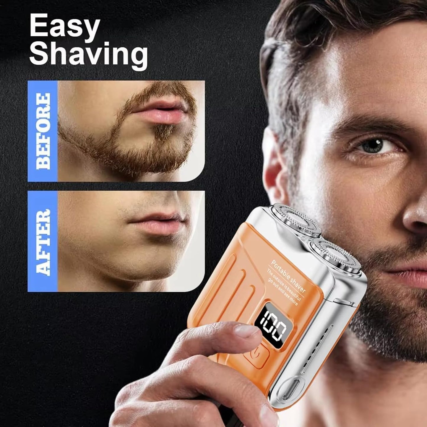 Portable Electric Shaver - LED Display Dual-Head Pocket Shaver, Mini USB Rechargeable Travel Razor, One-Button Operation, Long-Lasting Battery, for Home & Travel (Yellow)