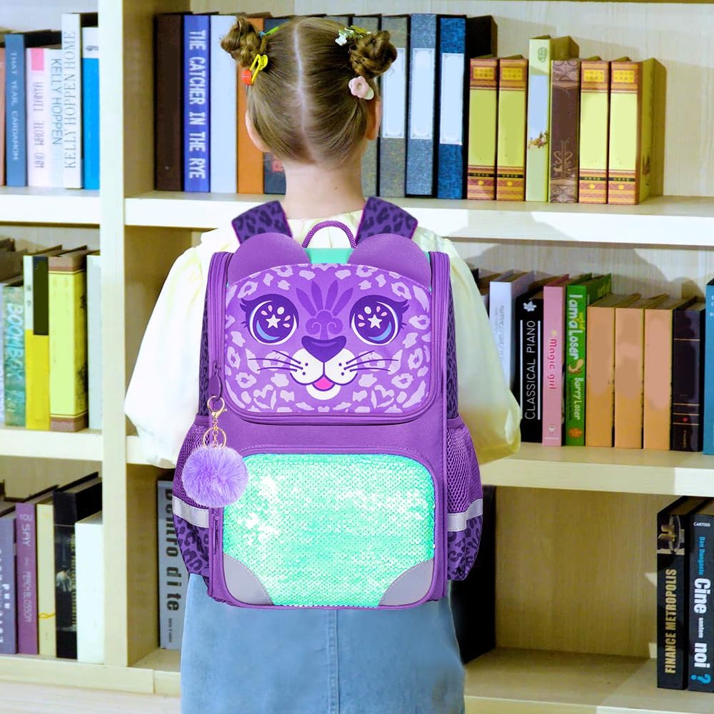 KLFVB 3PCS Backpack for Girls and Boys, 15" Unicorn Dinosaur Bookbag with Lunch Box, Kids Preschool