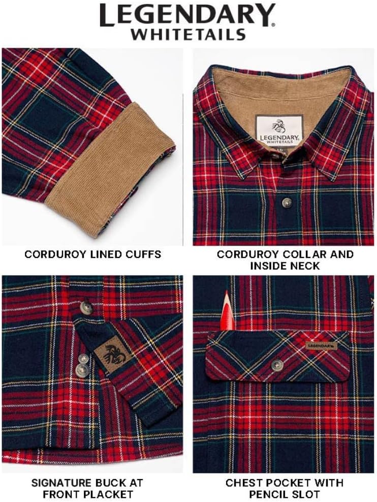 Legendary Whitetails Men's Flannel Shirt Long Sleeve Button Down 100% Cotton