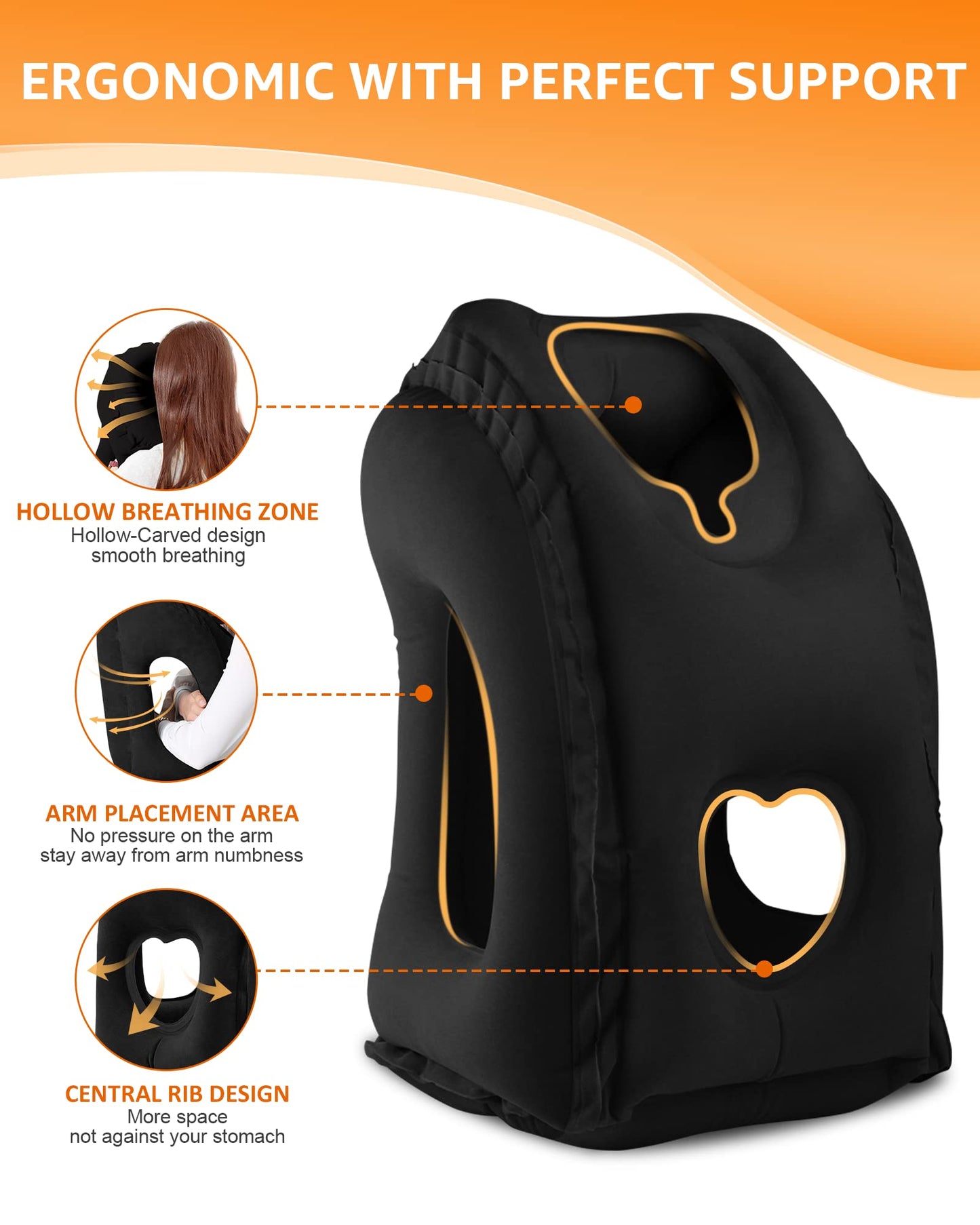 Sunany Inflatable Neck Pillow Used for Airplanes/Cars/Buses/Trains/Office Napping with Free Eye