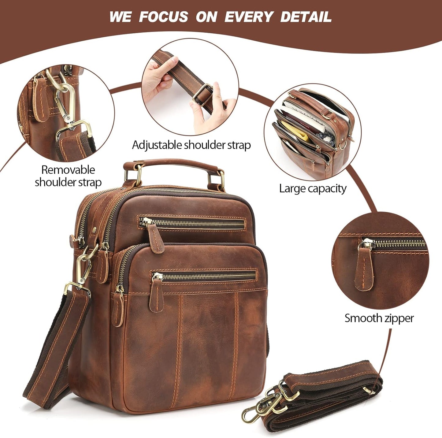 Jack&Chris Leather Messenger Bag for Men, Man Purse Crossbody Bags for Work Business