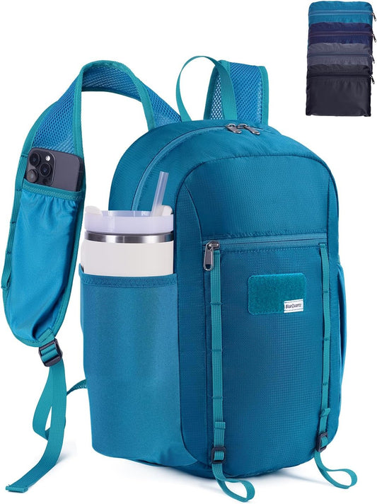 Blue Quartz 15L Hiking Backpack with Chest Pockets for Phone, Ultralight Hiking Daypack with Sternum Straps, Lightweight Foldable Packable Back Pack for Women Men(patent pending)