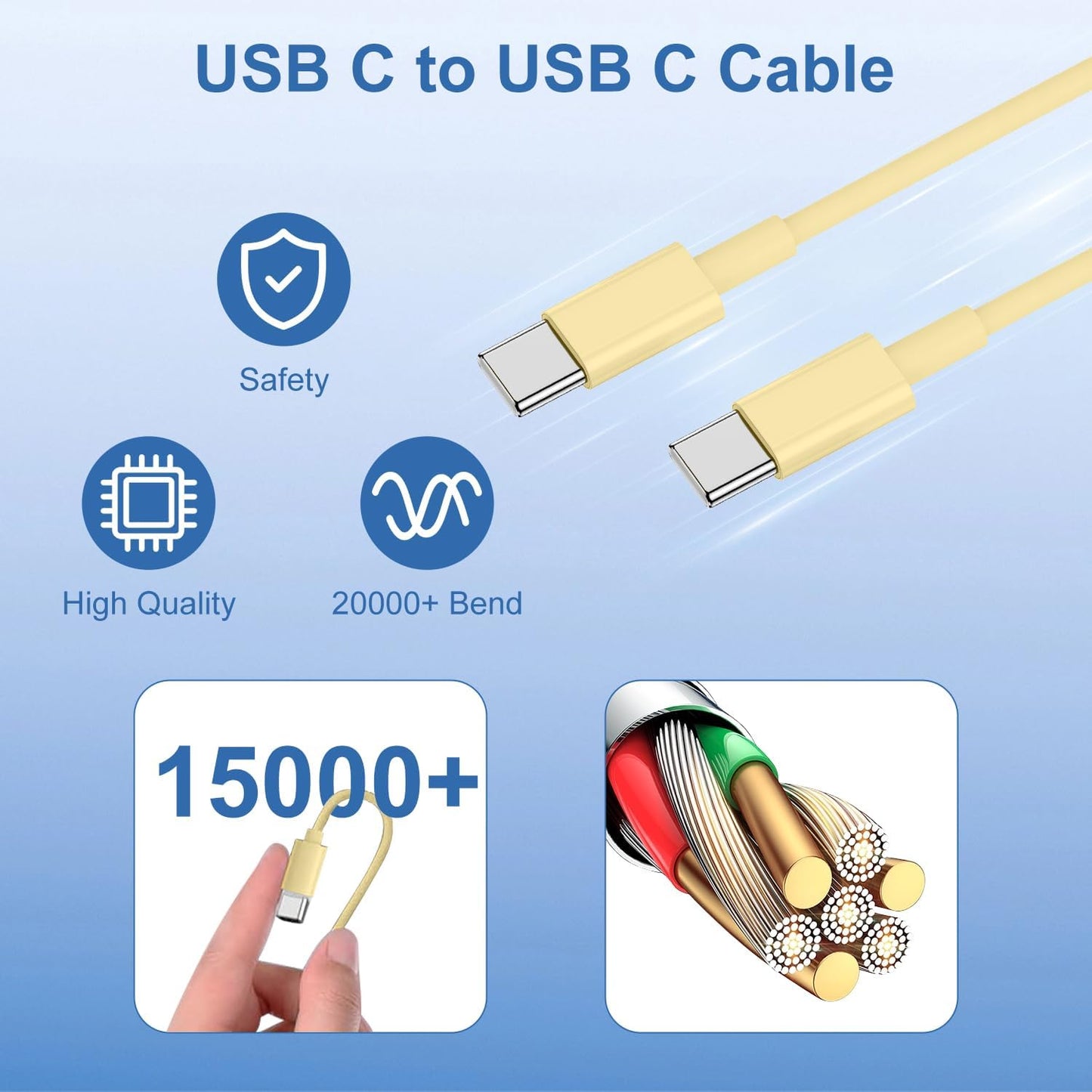 iPhone 17 16 15 Fast Charger Block and 10ft USB C to C Cable Cord Long for Apple iPhone 17 Pro Max/17 Air/16e/16 Plus/15/iPad Mini/Samsung,Type C Wall Charging Power Adapter Plug Cube Brick-Yellow