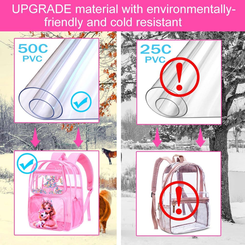 Clear Backpack for Girls and Boys, Kids Transparent Bookbag, 3PCS Cute See Through School Bag for Elementary Prechool