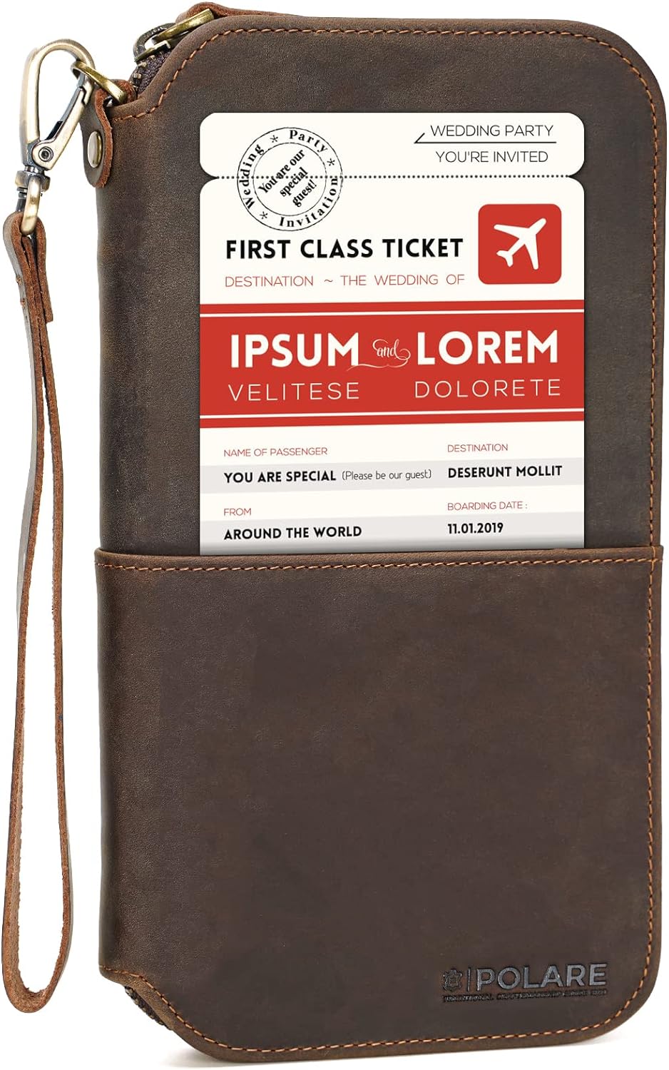 Polare Full Grain Leather Family Passport Holder Travel Wallet and Documents Organizer RFID Blocking Case Fits 6 Passports