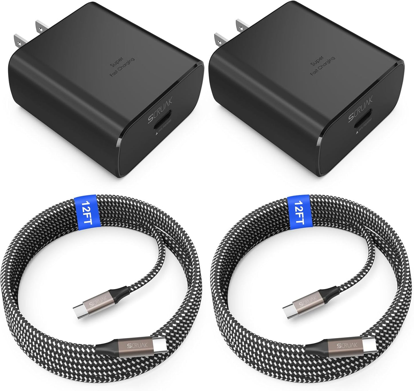 45W USB-C Charger, 2-Pack 45 Watt Super Fast Charger Type C Wall Charging Block with 2X 12FT Type C Cable for Samsung Galaxy S25 Ultra/S25/S25+/S24 Ultra/S23+/S23/S22/S20,Note 10/20,Tab S9/S8