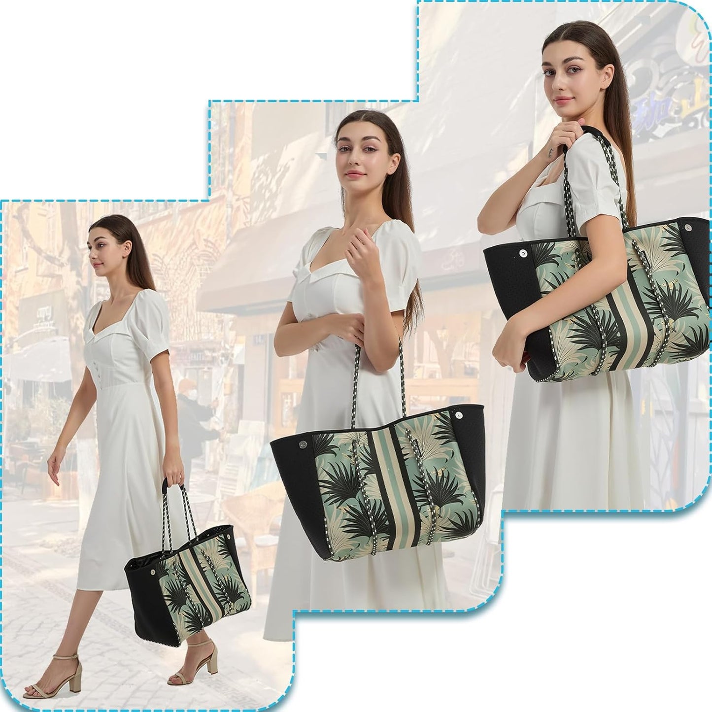 SUMARPO Neoprene Tote Bag, Large Multipurpose Beach Bag, Women Shoulder Bag for Shopping, Beach, Gym, Travel